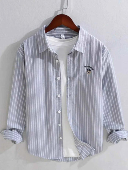 Men's Plus Size Striped Button Up Long Sleeve Shirt