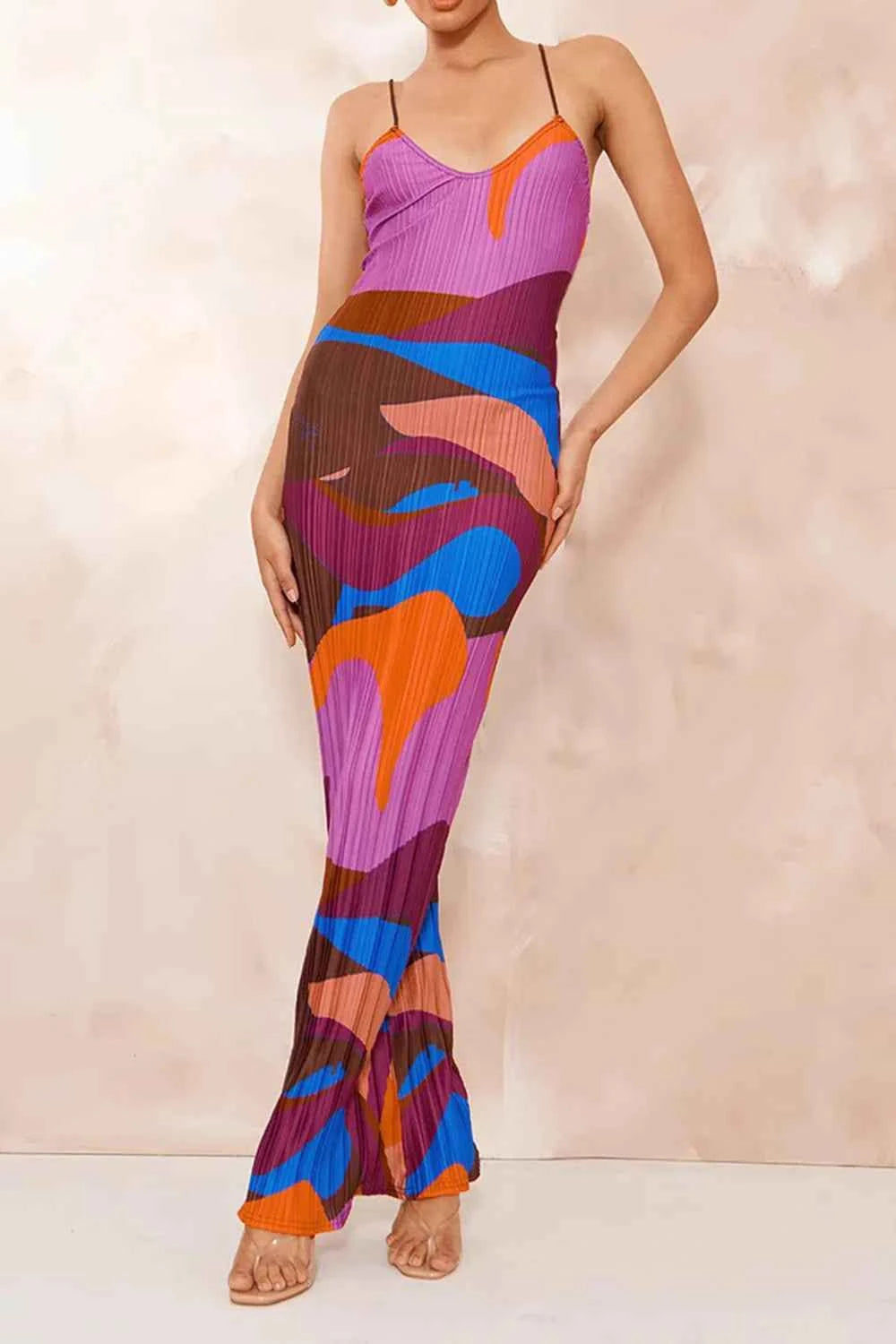 Backless Printed Maxi Cami Dress