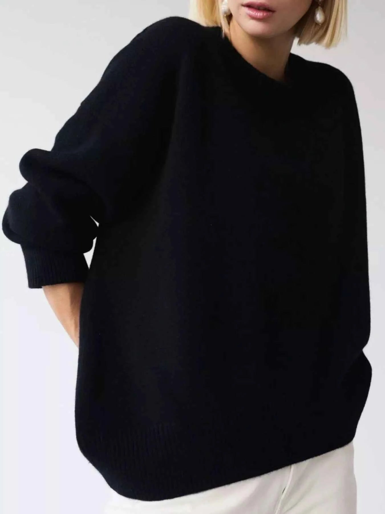 Ribbed Hem Round Neck Sweater