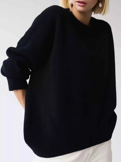 Ribbed Hem Round Neck Sweater