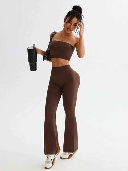 Tube Top and High Waist Flare Pants Active Set
