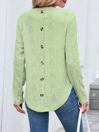 Openwork Textured Long Sleeve Top