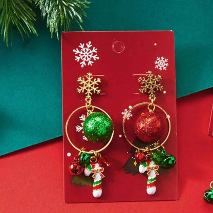 Christmas Snowflake Dangle Earrings with Colorful Beads