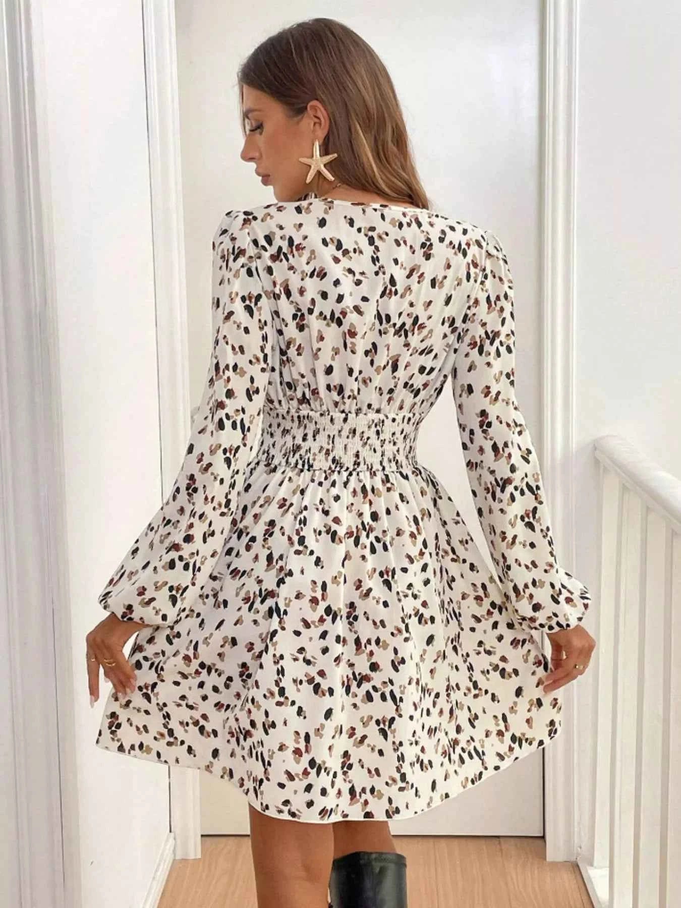 Printed Balloon Sleeve Mini Dress