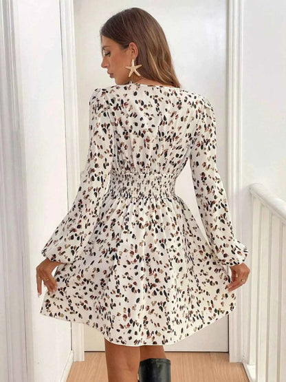 Printed Balloon Sleeve Mini Dress