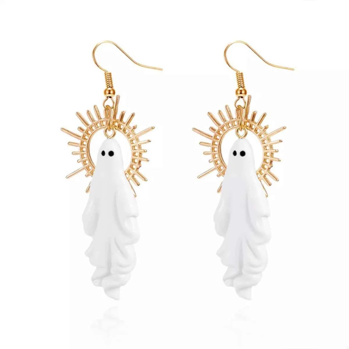 Halloween Sunburst Ghost Drop Earrings