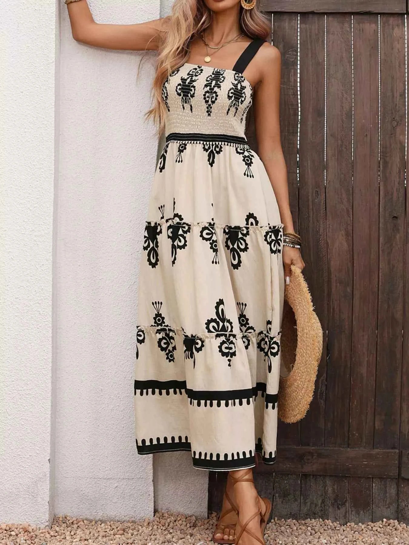 Smocked Wide Strap Tiered Dress