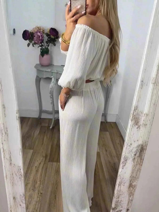 Full Size Off-Shoulder Top and Pants Set Plus Size