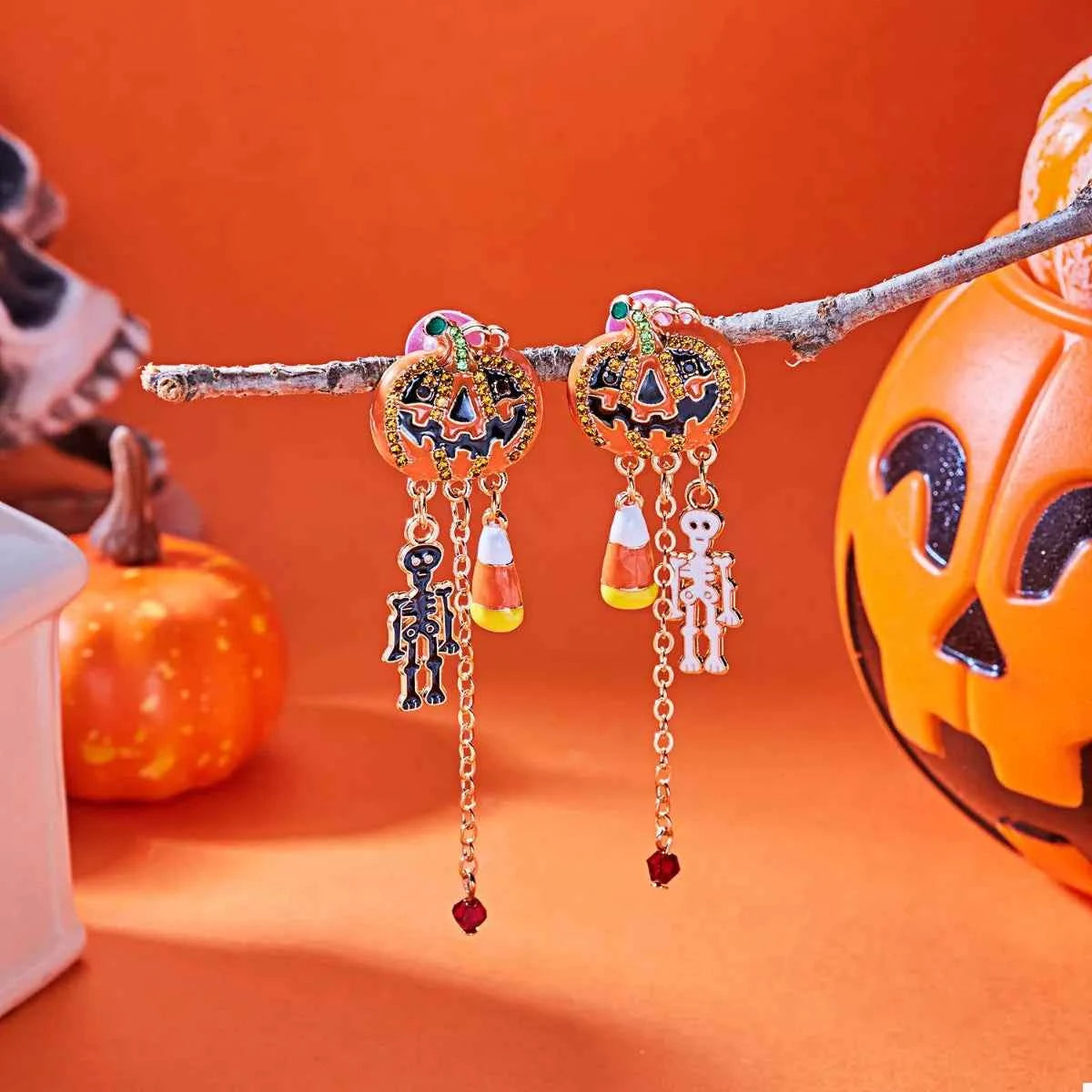 Halloween Pumpkin Drop Chain Earrings