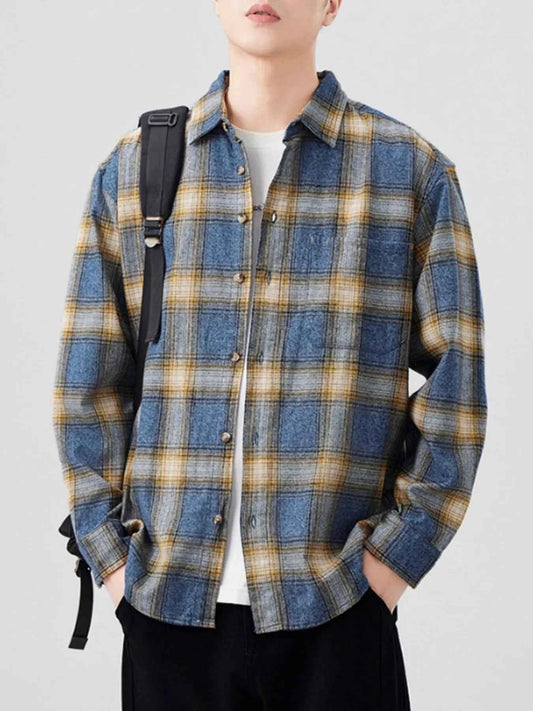 Men's Plus Size Plaid Button Up Long Sleeve Shirt