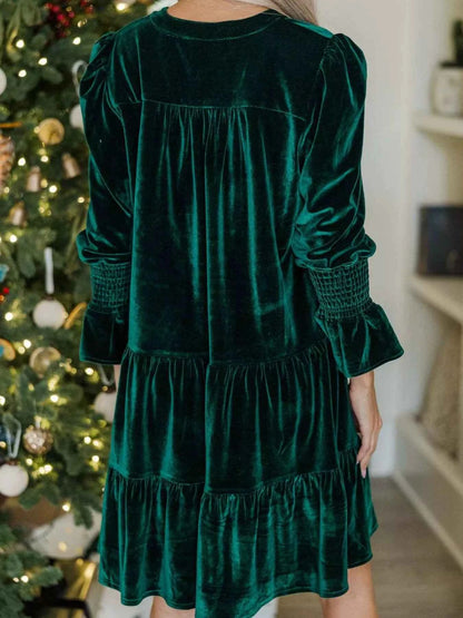 Velvet Tiered Notched Mini Dress