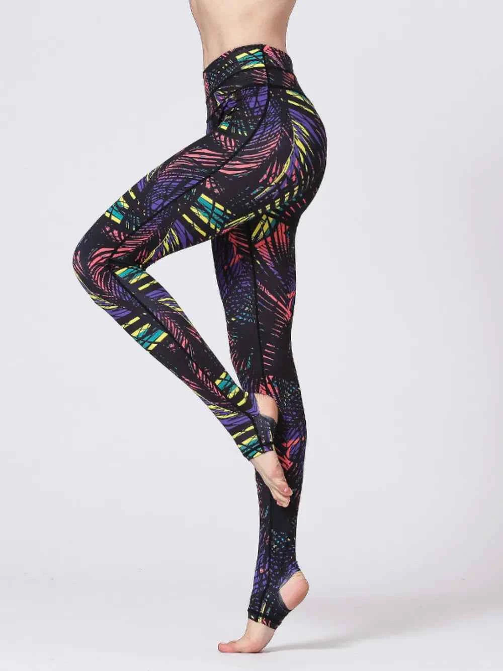 Printed Wide Waistband Active Leggings with Stirrups