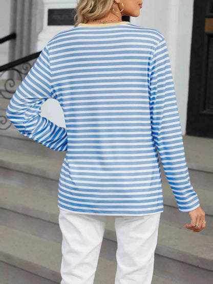 Striped Long Sleeve Henley T-Shirt