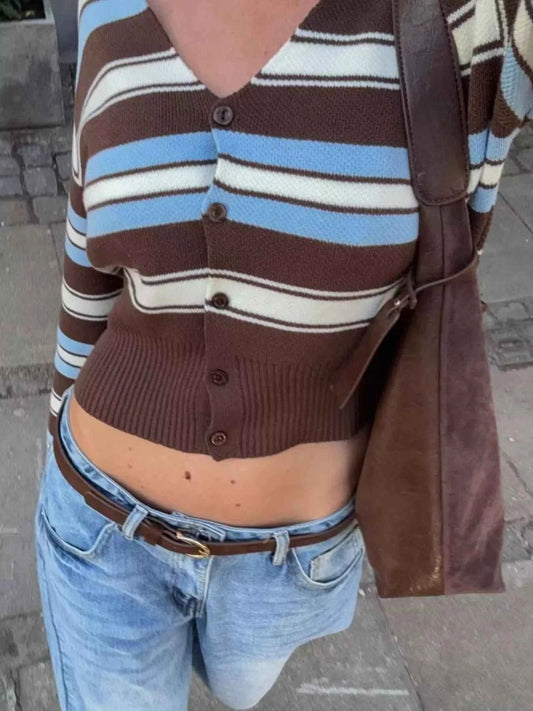 Striped Knit Cropped Cardigan