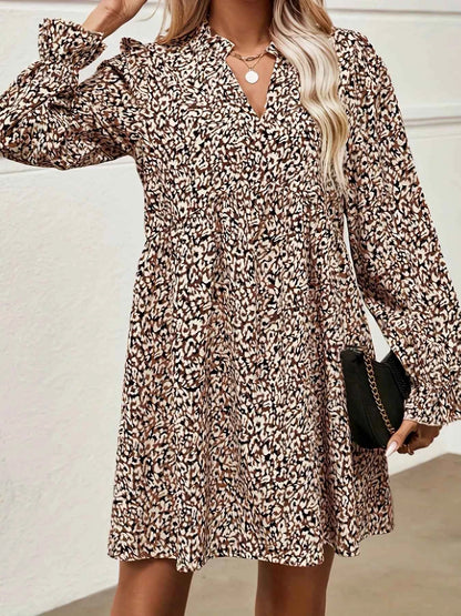 Notched Flounce Sleeve Mini Dress