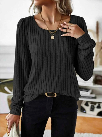 Ribbed Knit Long Sleeve T-Shirt
