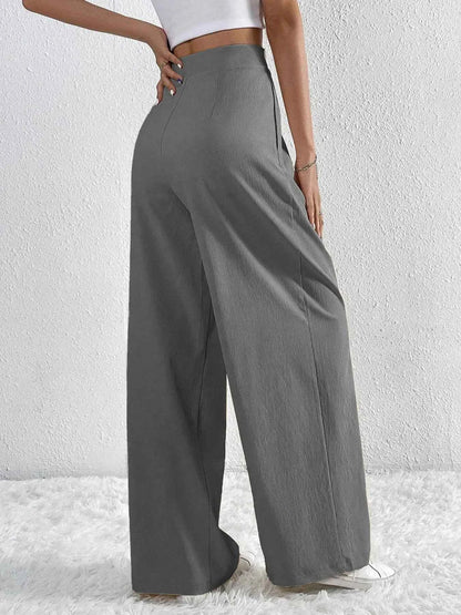 V-Waisted Ruched Front Wide Leg Pants