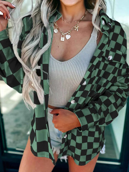 Checkered Pattern Button Up Oversized Jacket