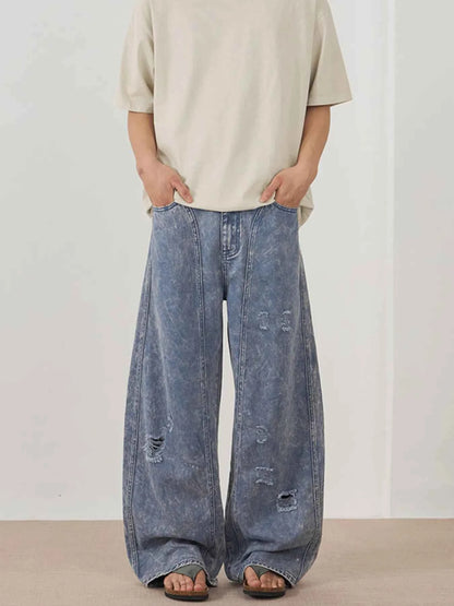Men's Washed Wide Leg Distressed Pants