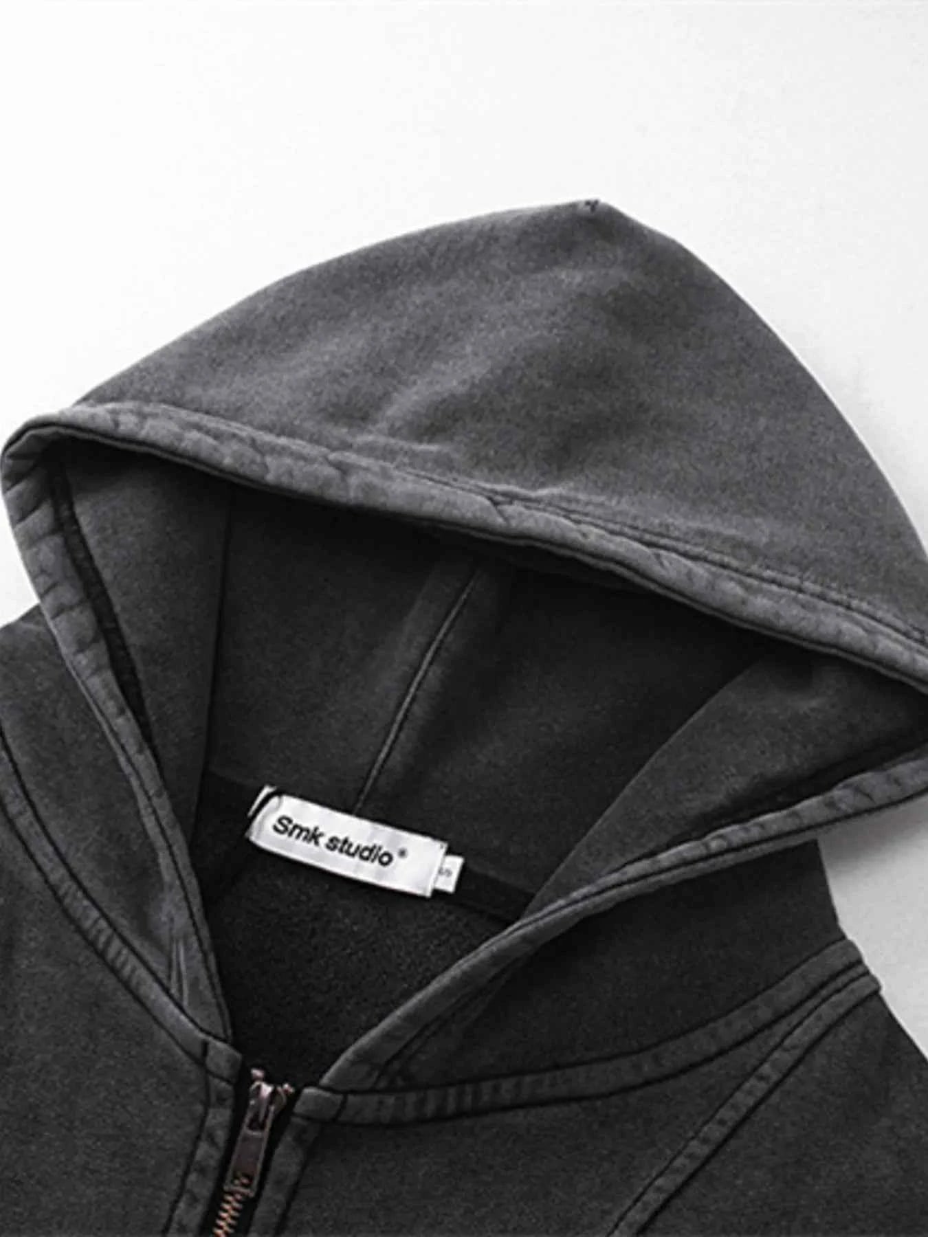 Men's Washed Zip Up Long Sleeve Hooded Jacket