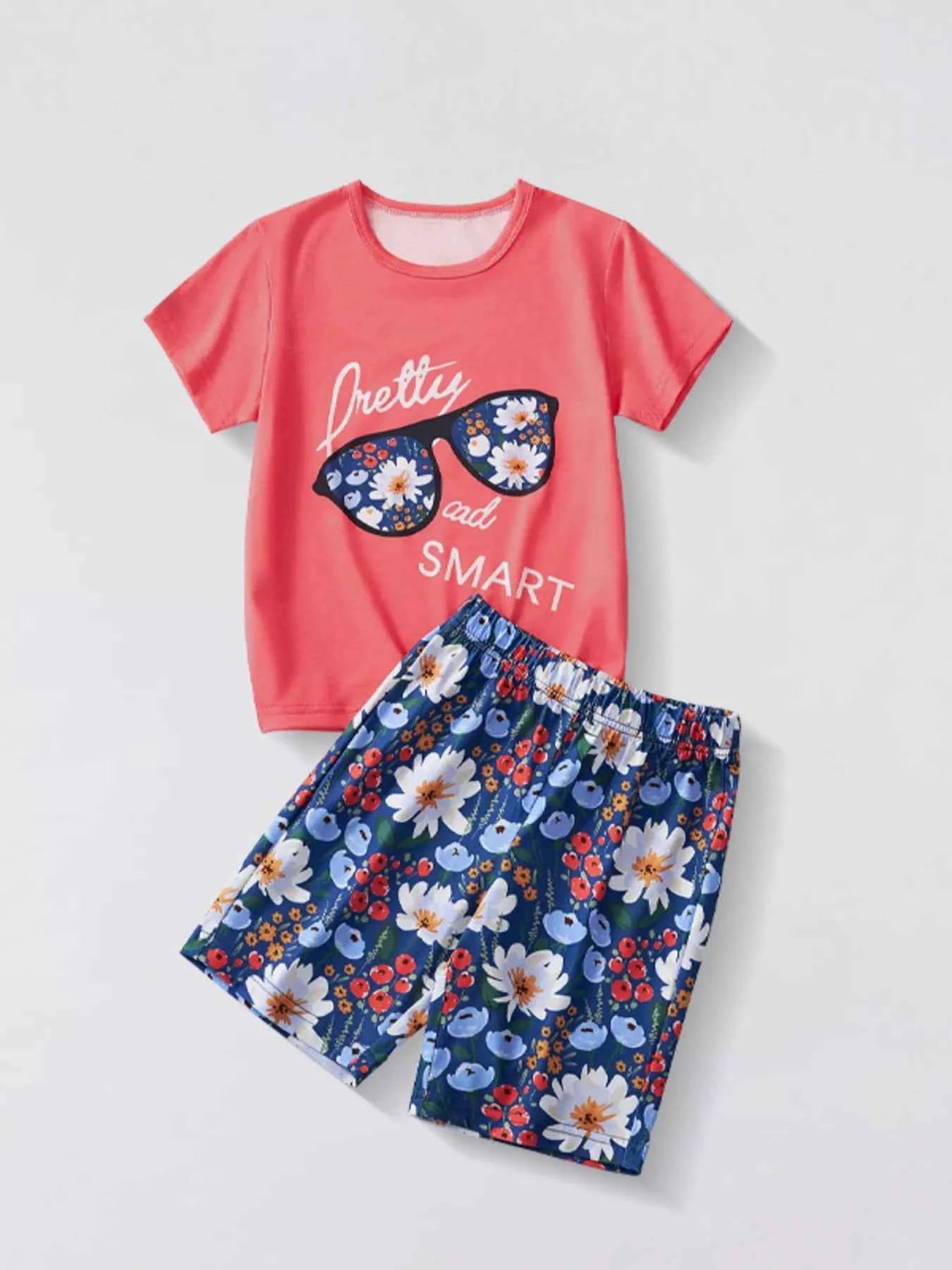 Children's Floral Print Tee and Shorts Set