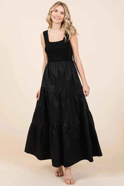 Mittoshop Mix Media Square Neck Maxi Dress