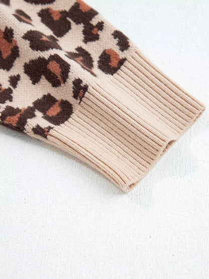 Leopard Print High Neck Shift Mini Sweater Dress