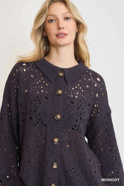 Umgee Hollow Out Button Down Cardigan