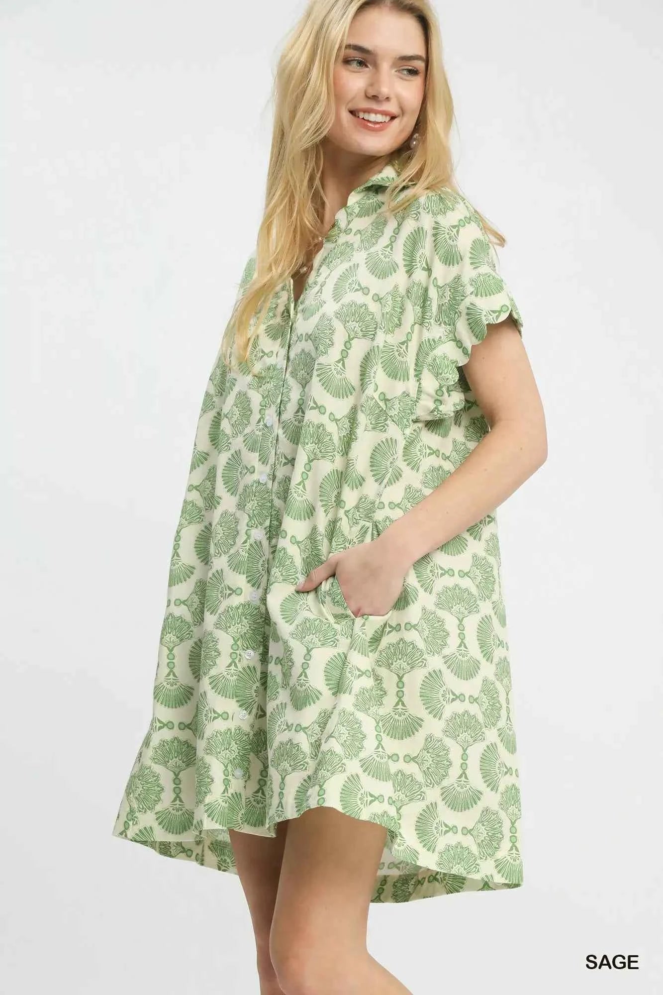 Umgee Printed Button Front Shirt Dress