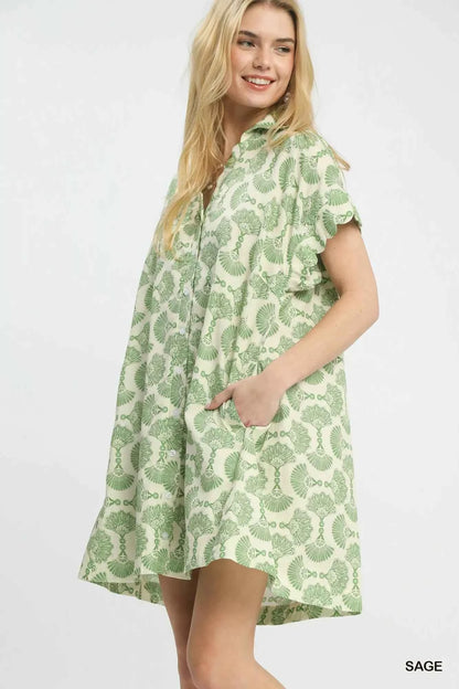 Umgee Printed Button Front Shirt Dress