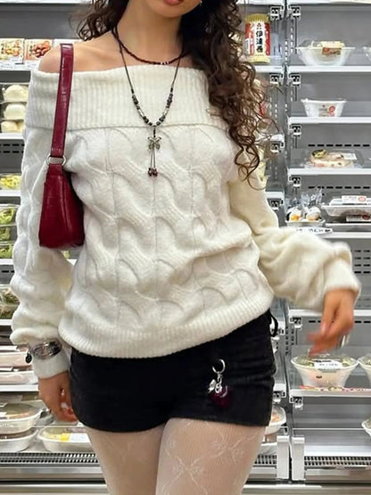 Cable Knit Off-Shoulder Sweater