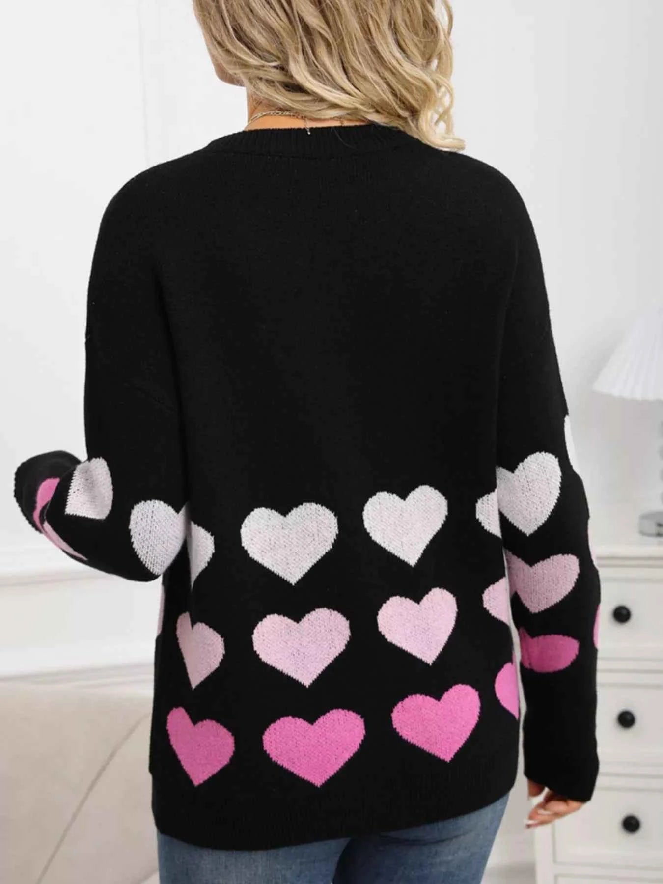 Valentine's Day Heart Pattern Crew Neck Sweater