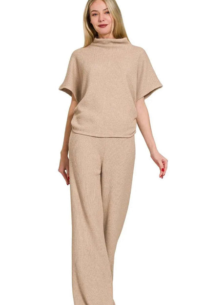 Zenana Sweater Mock Neck Top & Long Pants Set