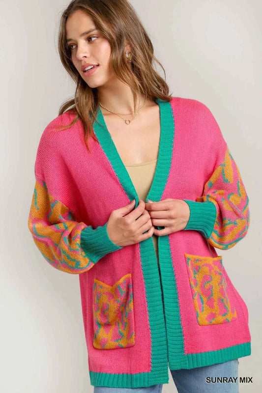 Umgee Animal Print Open Front Sweater Cardigan