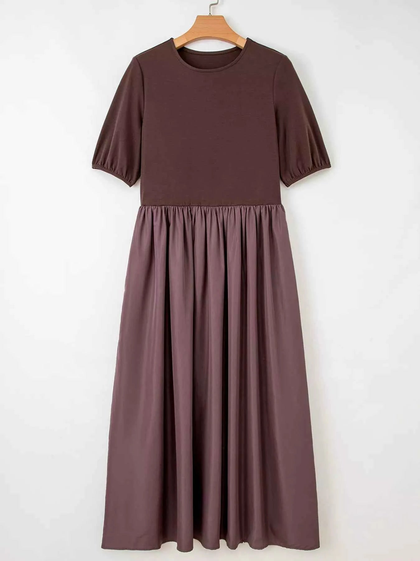 Short Sleeve Knit Top Patchwork Pleated Dress