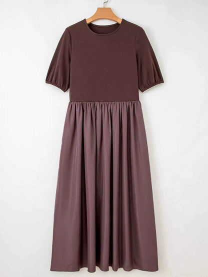 Short Sleeve Knit Top Patchwork Pleated Dress