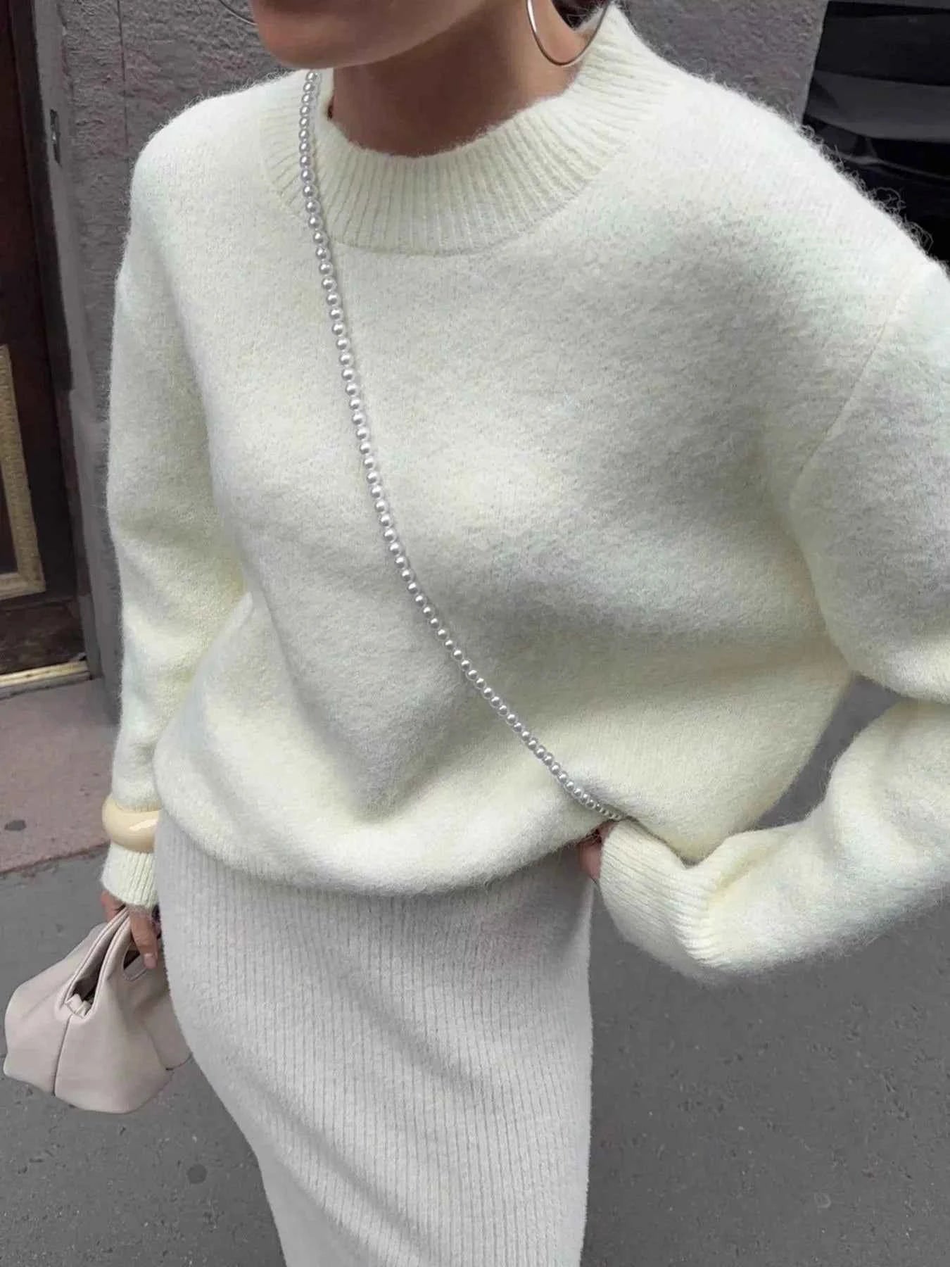 Round Neck Dropped Shoulder Sweater
