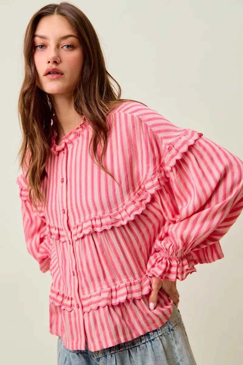 SO ME Variegated Stripe Reversible Flowy Boho Blouse