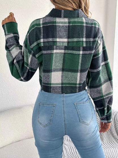 Plaid Button Up Cropped Jacket