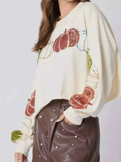 Sequined Pumpkin Halloween Crop Sweatshirt