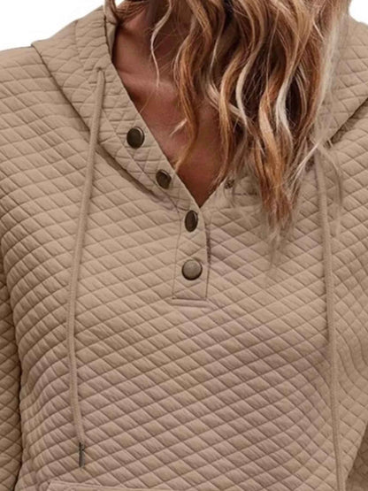 Drawstring Textured Dropped Shoulder Hoodie
