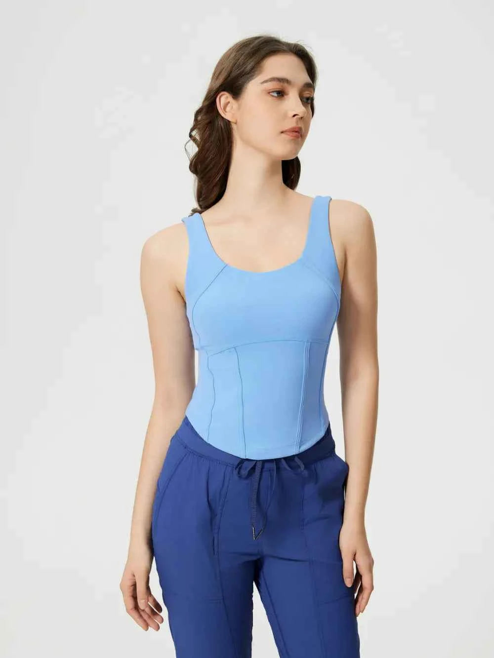 Millennia Round Neck Wide Strap Active Tank with Detachable Chest Pads