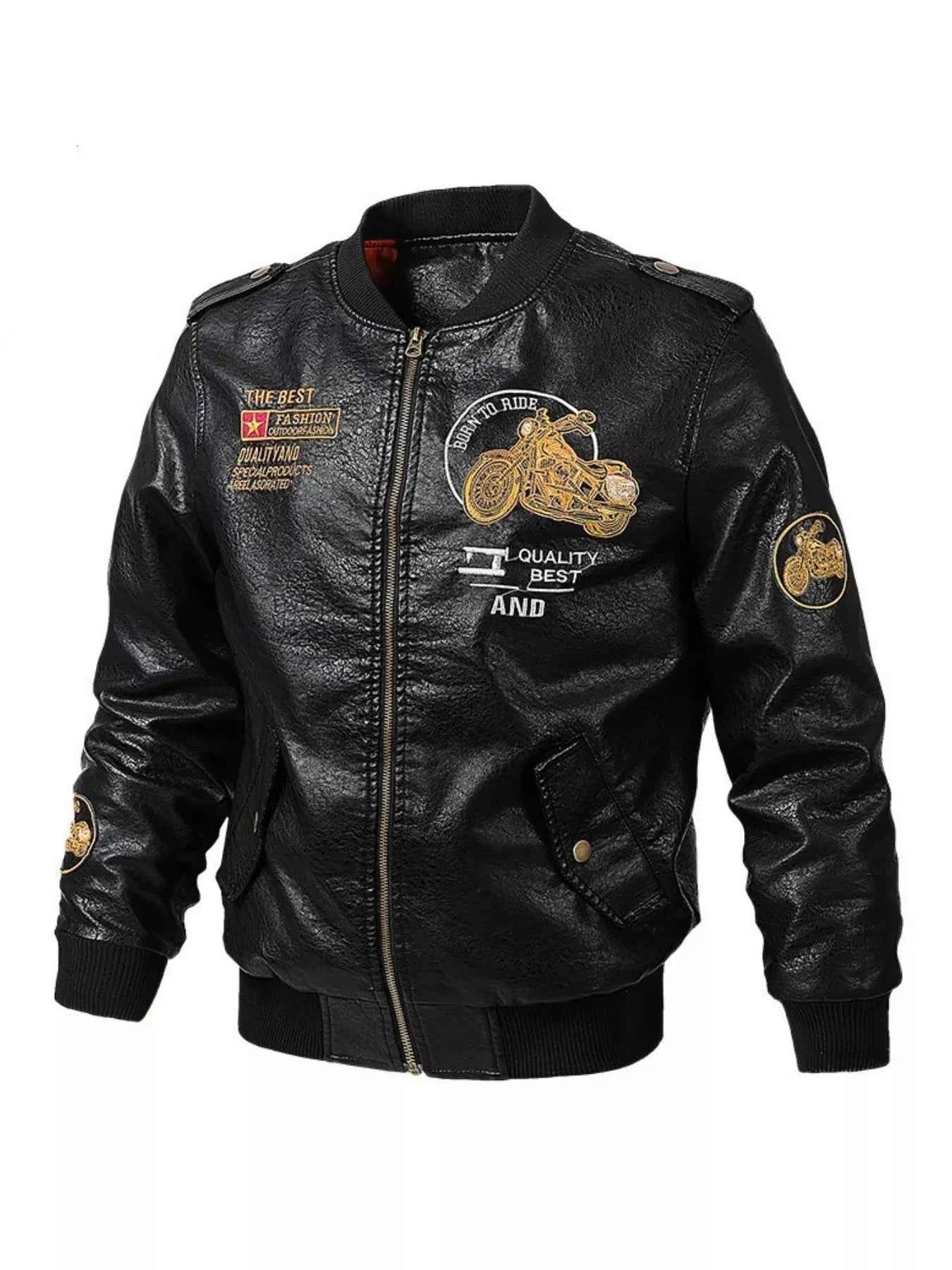 Men's Plus Size Zip Up Long Sleeve Motorcycle Jacket