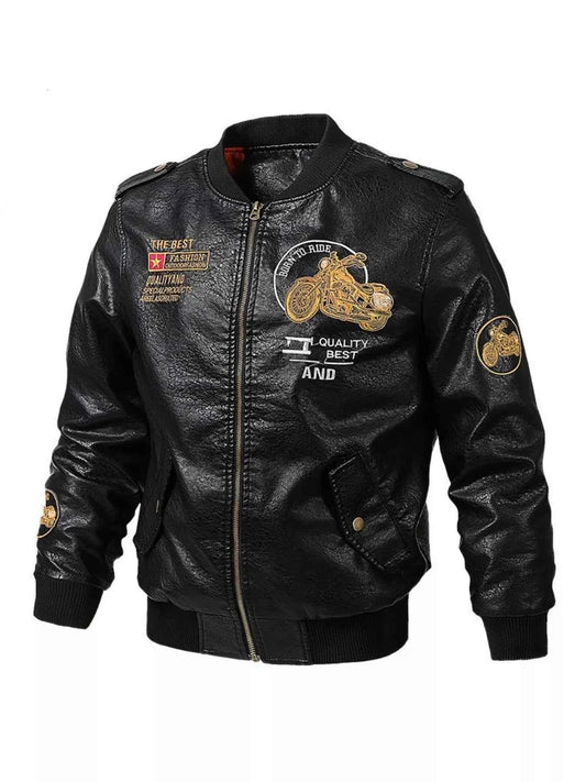 Men's Plus Size Zip Up Long Sleeve Motorcycle Jacket