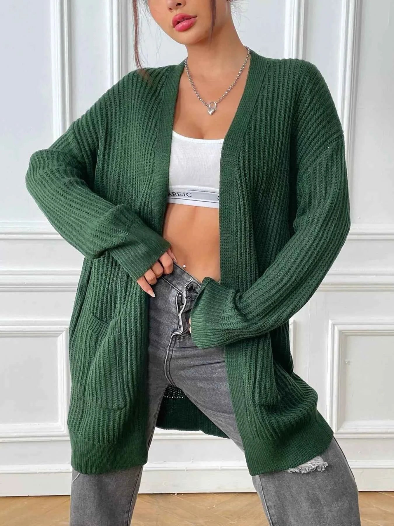 Open Front Drop Shoulder Cardigan