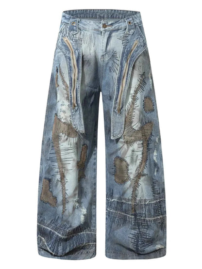 Men's Full Size Wide Leg Patchwork Jeans Plus Size