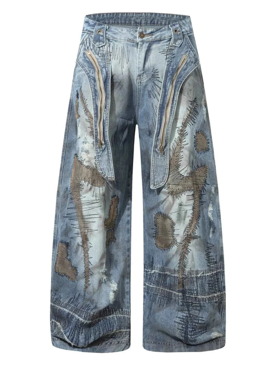 Men's Full Size Wide Leg Patchwork Jeans Plus Size