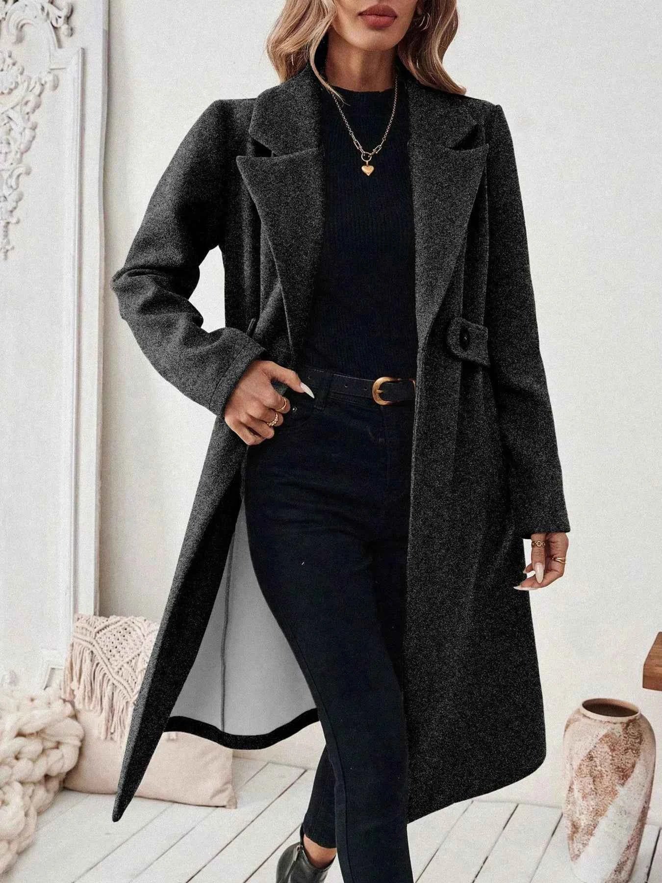 One Button Wool Blend Overcoat