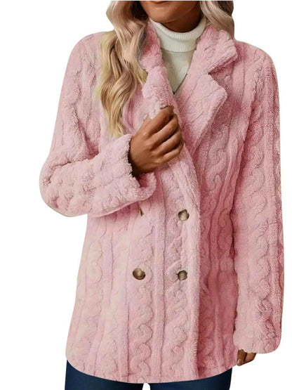 Double-Breasted Fleece Longline Coat