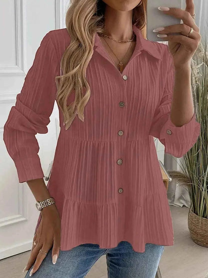 Striped Button-Down Tiered Shirt